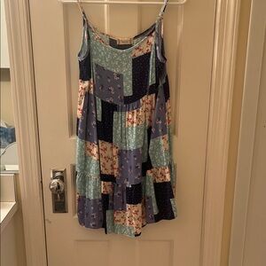 Altar'd State Patchwork Mini Dress - Blue and Cream size small
